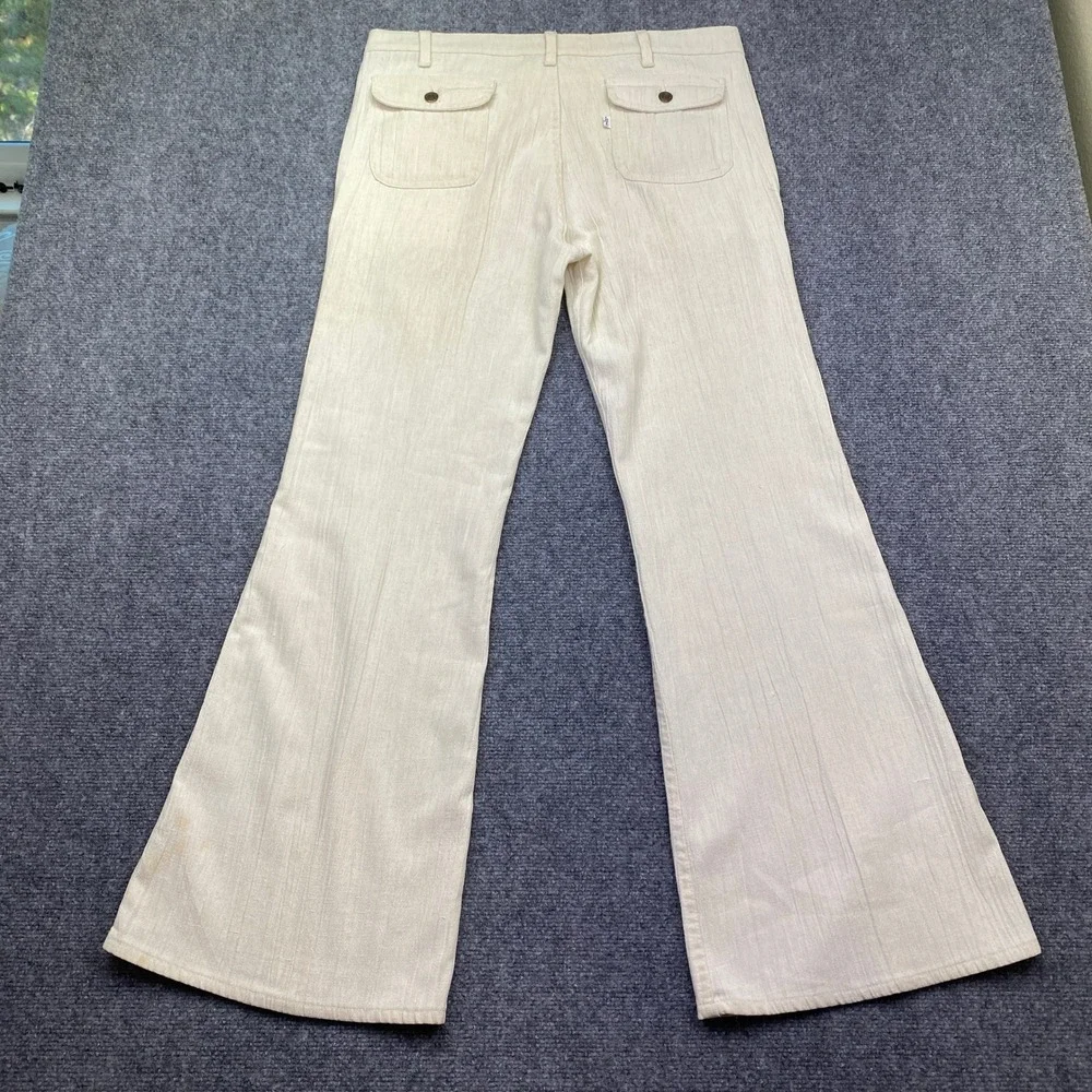 VTG Levis Off White Textured Flare Pants Talon 42 Zipper White Tab Sz 34 70s'